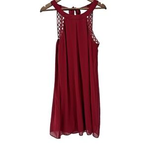 Iz Byer Maroon Halter Neck Swing Dress crochet lace XXL awards graduation‎ party